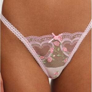 For Love & Lemons Ily Pink Embroidered Thong Panty M